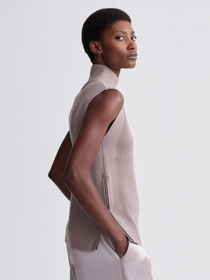 Cinder|Front view of Lois High Neck Tank in Cinder, a sleeveless top with a high neckline.