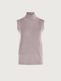 Cinder|Front view of the Lois Rollneck Vest in Cinder, a charcoal knit sleeveless vest with a ribbed roll neck and streamlined fit.