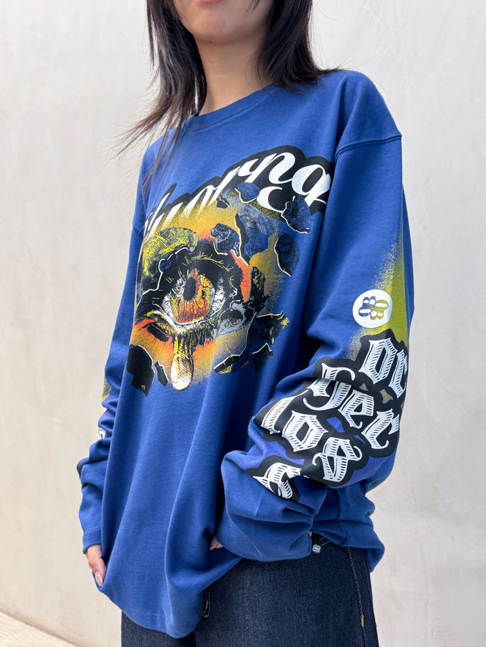 Oversized blue full-sleeve graphic tee premium