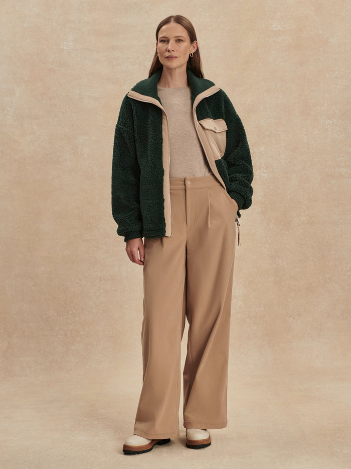 Pine Grove|Lowell Sherpa Jacket Pine Grove, plush sherpa fleece in Pine Grove green with zip front for warm, versatile outerwear.