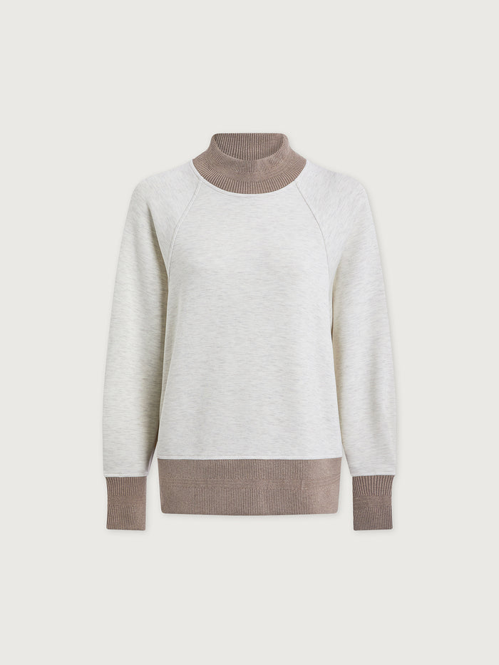 Ivory Marl/ Taupe Marl|Front view of the Loxley Raglan Boyfriend Sweat in Ivory Marl with Taupe Marl accents, featuring a relaxed fit and raglan sleeves.