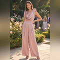 MABLE 3D Floral Applique Deep Cowl Neck Jumpsuit