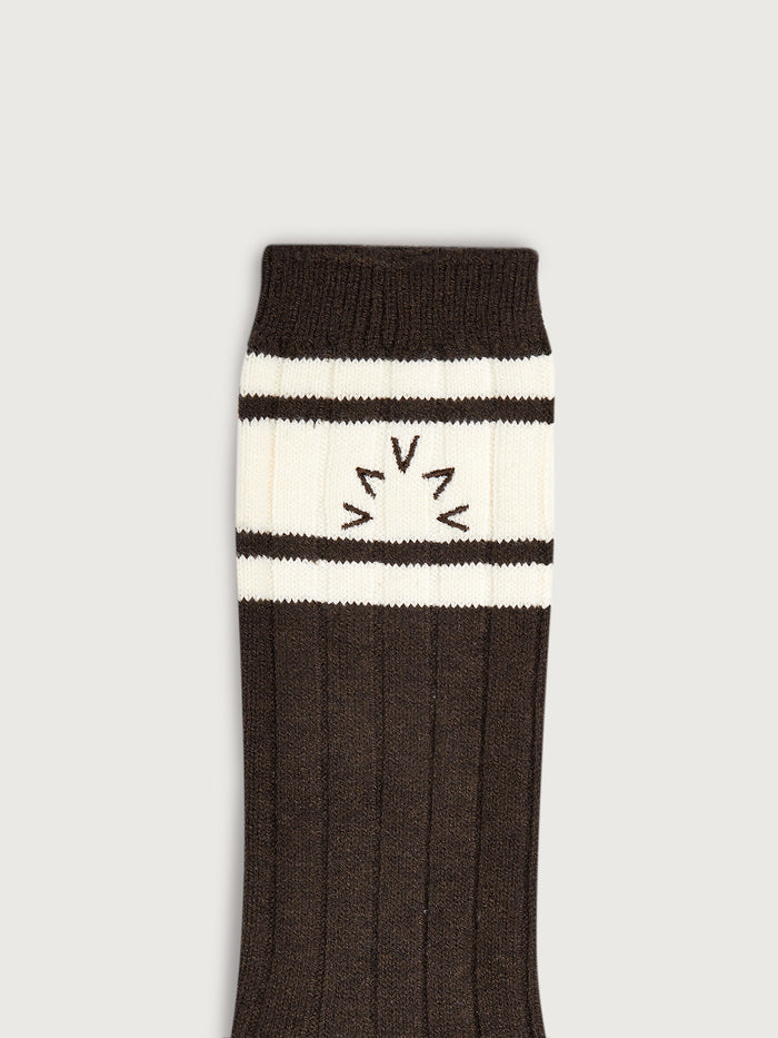 Coffee Bean|Malissa Plush Wide Rib Sock in Coffee Bean, plush knit with wide rib texture, front view product image.