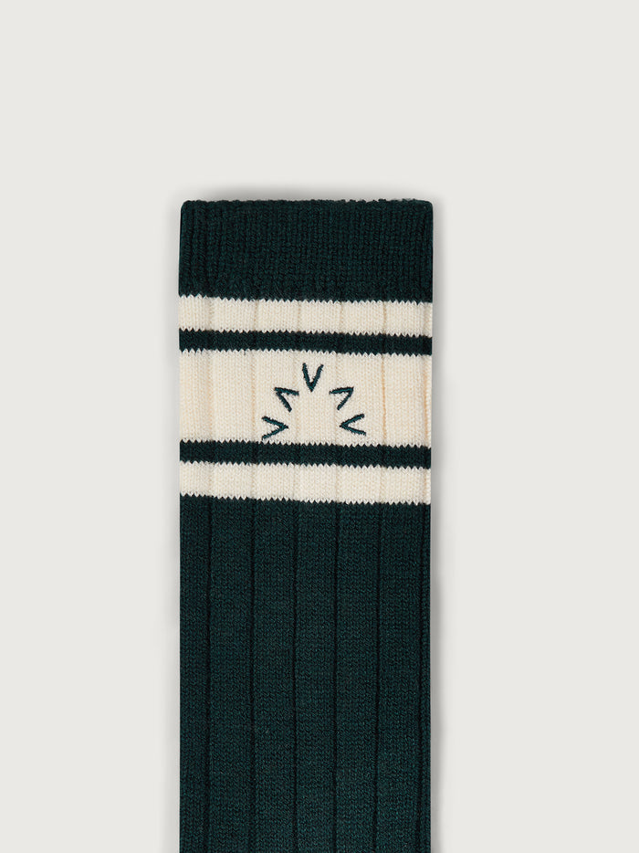 Conifer|Malissa Plush Wide Rib Sock in Conifer green, plush knit with wide rib texture.