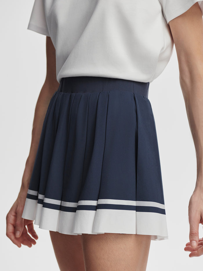 Blue Nights/ White|Mariam Midrise Skort in Blue Nights with White detailing, front view showing a midrise waistband and streamlined silhouette.