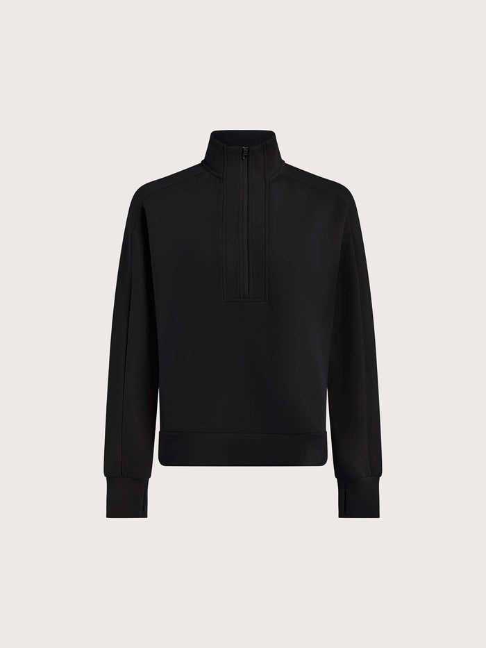 Black|Front-facing Marissa Half Zip Midlayer in Black, a half-zip top with a stand-up collar.