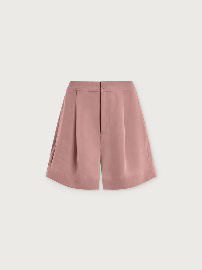 Ash Rose|Mariya Easy Pleat Short in Ash Rose, front view with pleated front, lightweight relaxed-fit shorts, 4.5-inch inseam.