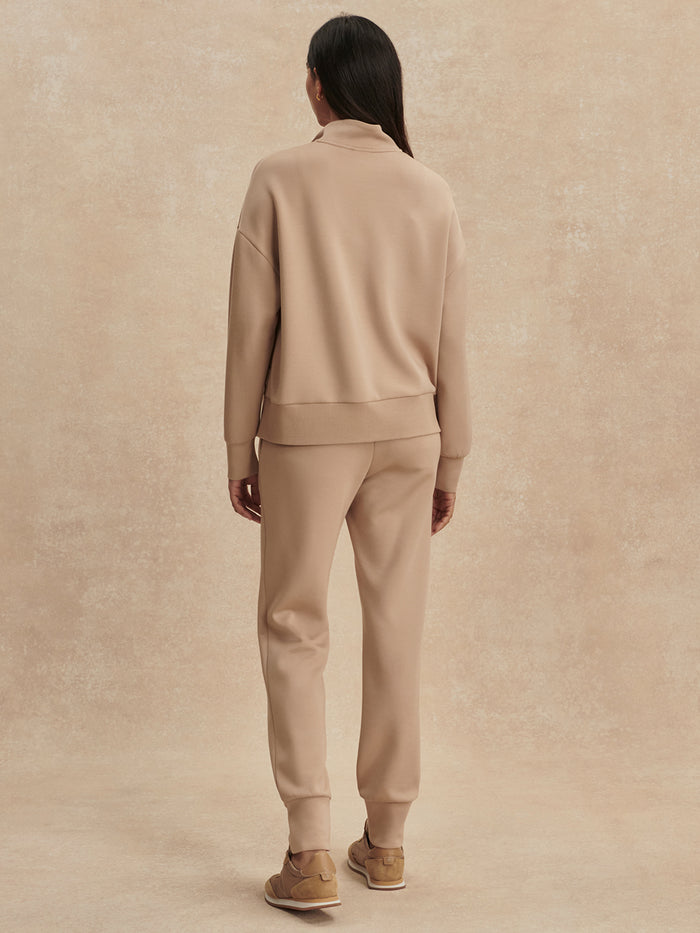 Light Taupe|Mavis Mock Neck Sweat in Light Taupe, front view with long sleeves and relaxed fit, showcasing a soft knit sweatshirt.