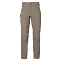 Taupe tactical pants with a button waist, belt loops, and zippered thigh pockets.
