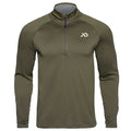 Olive green long-sleeve quarter zip with a First Lite logo on a white background