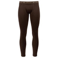Brown thermal leggings with a "FIRST LITE" logo waistband and a front fly.