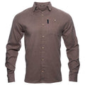 Brown button-up shirt on a white background