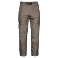 A pair of technical outdoor pants in a muted taupe-brown color, featuring a matching belt and integrated knee panels, shown against a plain white background.