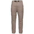 Taupe padded outdoor pants with an integrated dark brown web belt and a small black logo on the right hip.