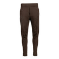 Dark brown men's joggers with an elastic waistband, a left thigh cargo pocket, and stirupp strapped ankles.