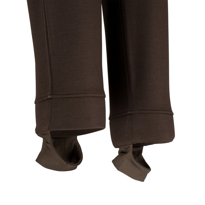 Dark brown stirrup pants.