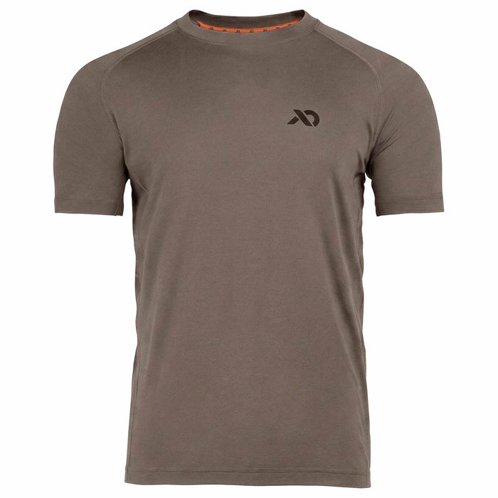Brown t-shirt with a First Lite logo on a white background