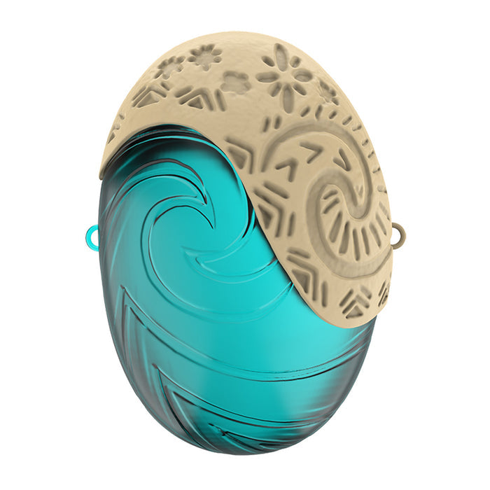 Close-up of the sculpted center pendant detail on the Moana necklace popcorn container