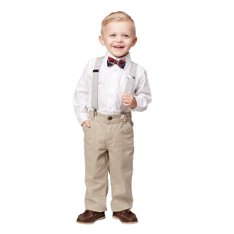 Mud Pie Holiday Best Red Plaid Bow Tie Gray Tweed Suspender Set