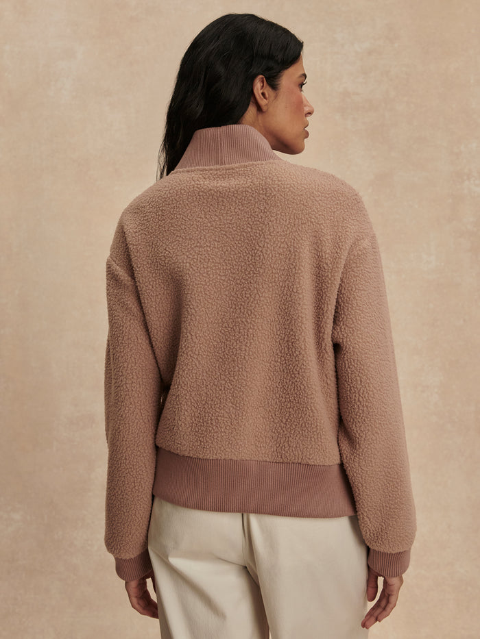 Ginger Snap|Varley Mumford Half Zip Fleece in Ginger Snap, front view showing a half-zip collar and soft fleece texture.
