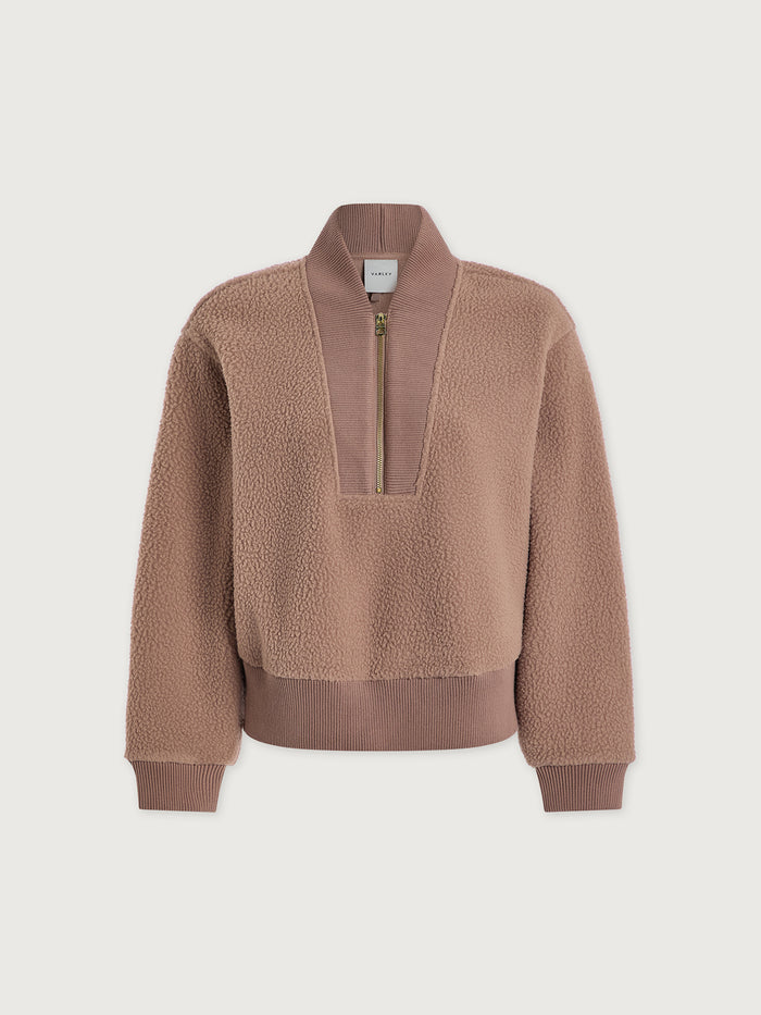 Ginger Snap|Mumford Half Zip Fleece in Ginger Snap, front view of a warm fleece jacket with a half-zip collar.
