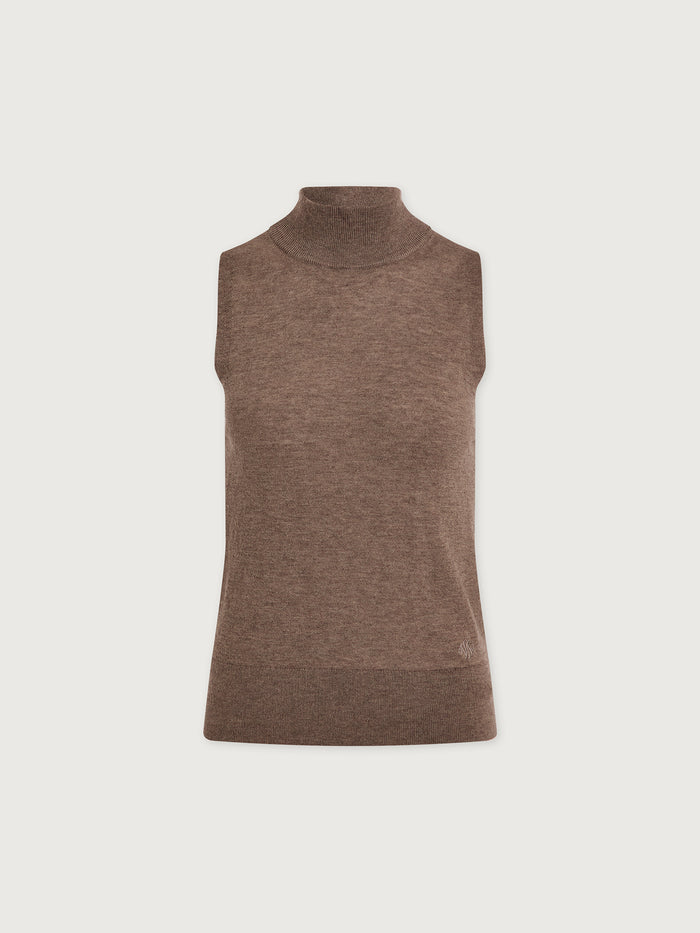 Cinder Marl|Front view of the Neilsen Sleeveless Knit Top in Cinder Marl, a sleeveless knit top with a clean silhouette and soft marled fabric.