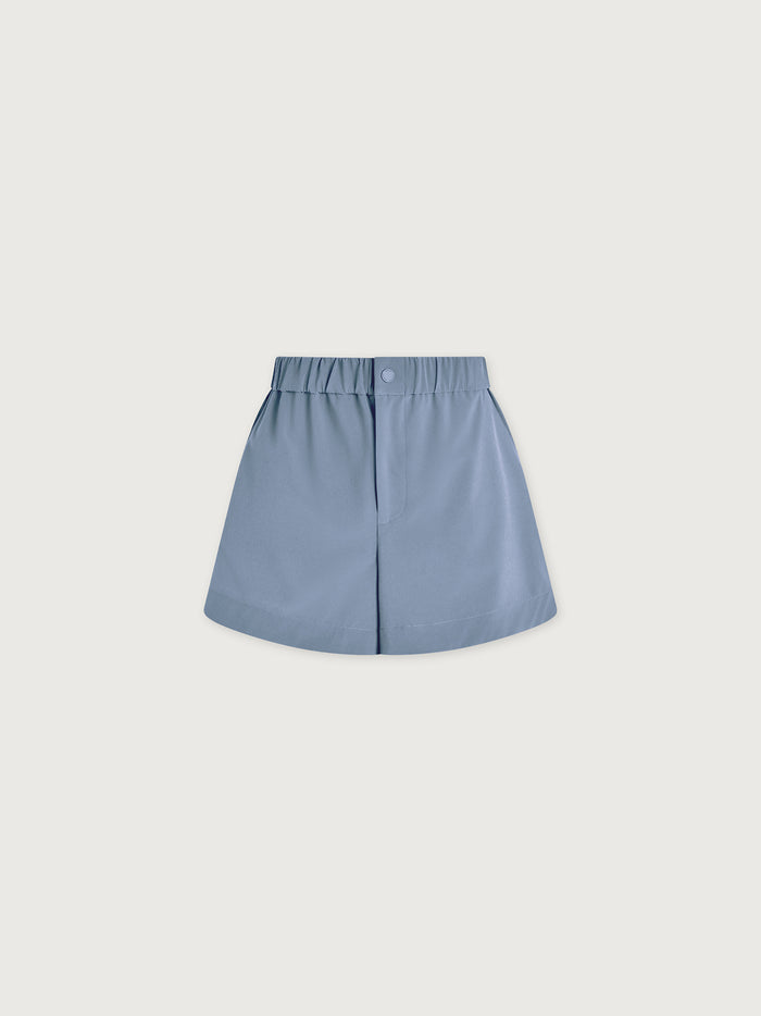 Rain Blue|Front view of the NILA Mid Rise Short Rain Blue, a mid-rise athletic short in Rain Blue fabric.