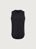 Black|Nolan Seamless Longline Tank in black, front view of sleeveless, seamless, extended-length tank top.