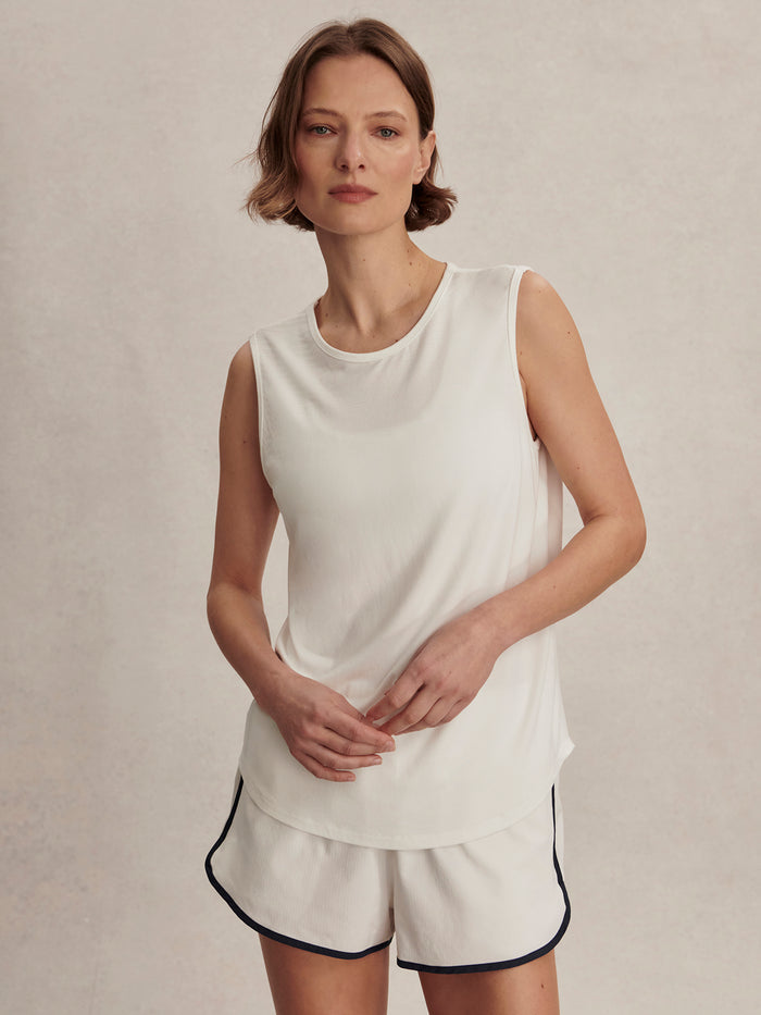 White|Nolan Seamless Longline Tank in White, a sleeveless longline tank top.