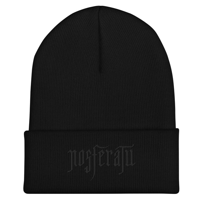 Black cuffed beanie featuring the embroidered Nosferatu logo centered on the front