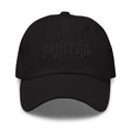 Front view of the black Nosferatu dad hat featuring clean embroidered logo lettering across the unstructured six-panel crown