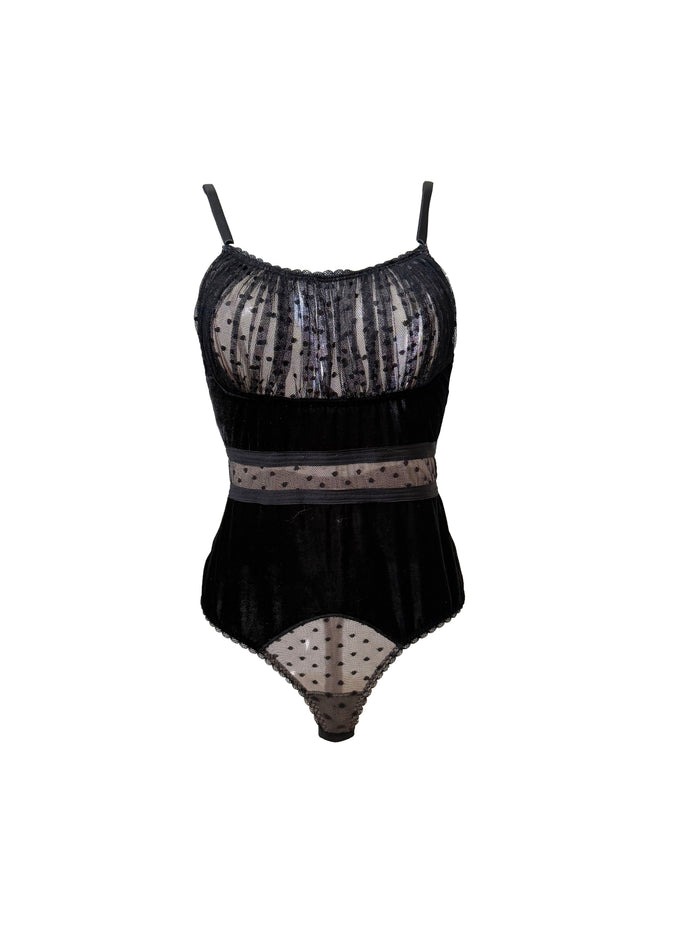 Origins Velvet Polka Dot Ruched Bust Bodysuit