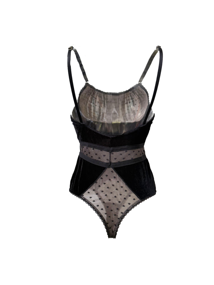 Origins Velvet Polka Dot Ruched Bust Bodysuit