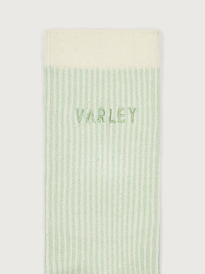 Snow Sage|Ormand Plush Stripe Sock Snow Sage, a soft plush knit striped sock in Snow and Sage colorway.