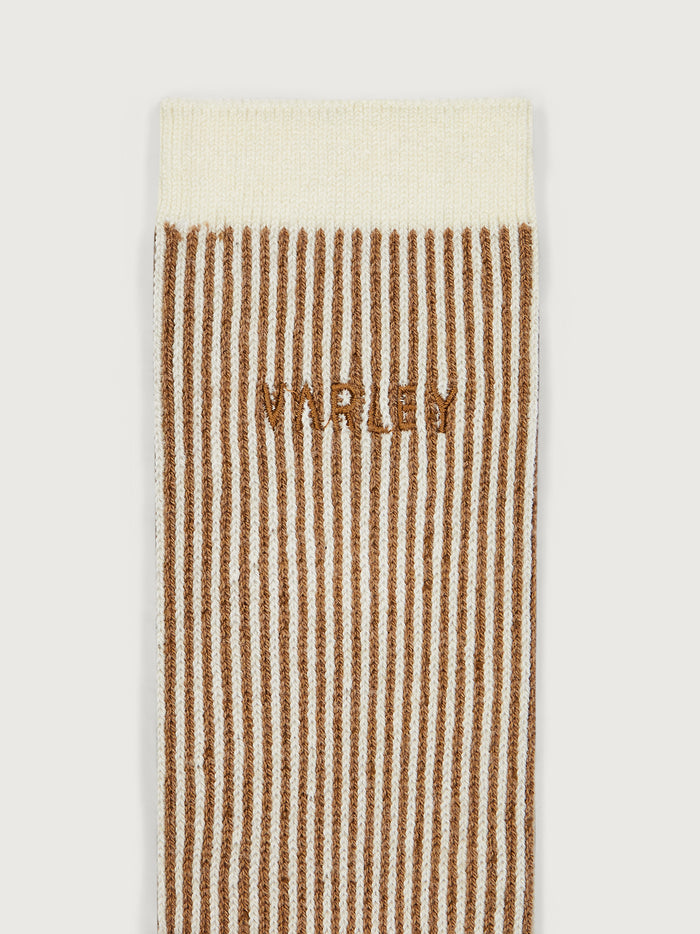 Roasted Pecan|Ormand Plush Stripe Sock Roasted Pecan, a soft plush-knit striped sock in roasted pecan tones.