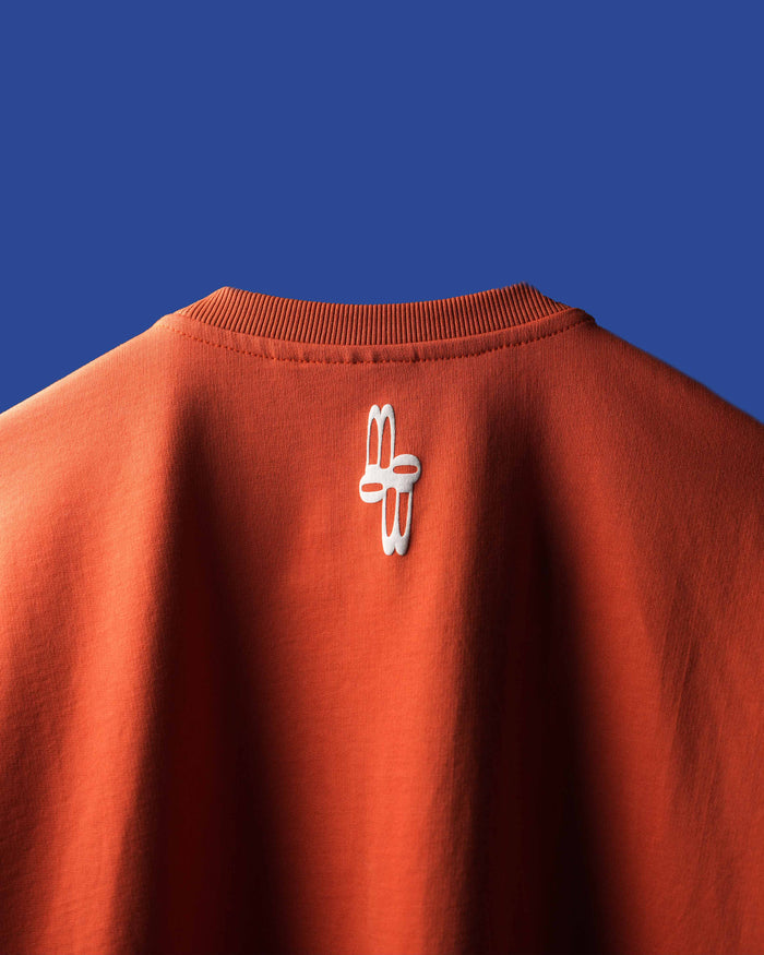Ribbed Neckline Orange T Shrit