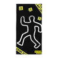 Oxygen crime scene beach towel folded flat showing graphic print