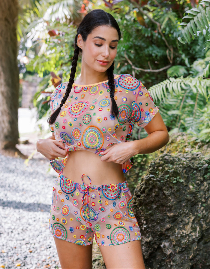 Pachamama Embroidered Tulle Short Sleeve Tee