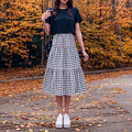 Patchwork Vintage Checkered Elastic Slimming Midi Skirt
