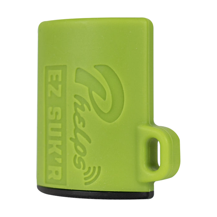 Lime green Phelps EZ SUKR timing chip with an attachment loop and black base.