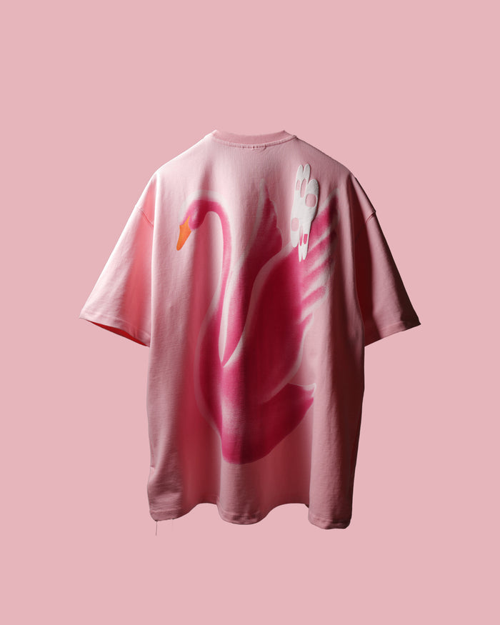 Ribbed Neckline Pink T-Shirt