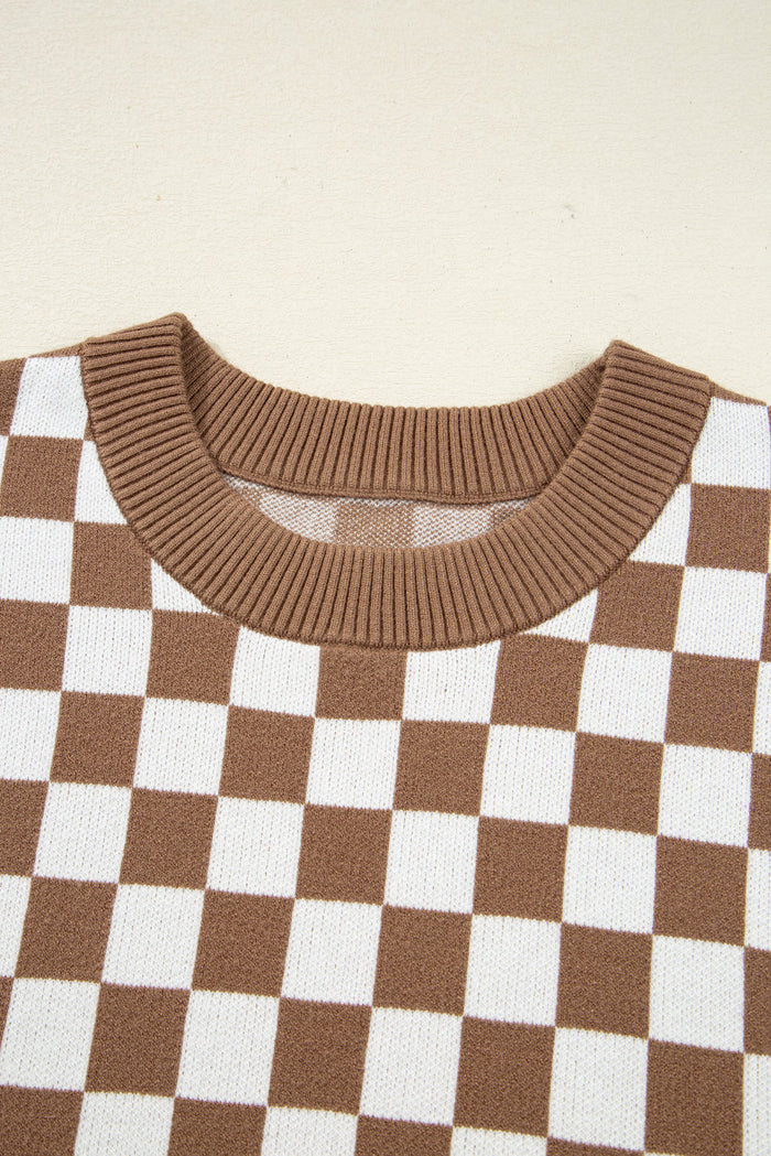 Plus Size Checker Contrast Edge Crewneck Sweater