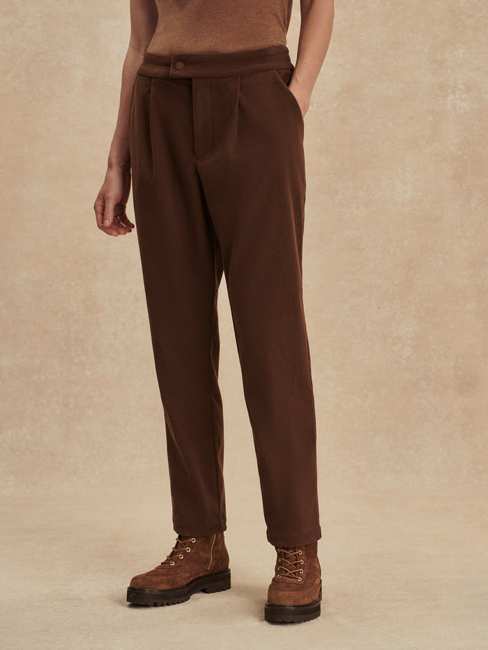 Dark Toffee|NELL Reg Tapered Leg Pant in Dark Toffee, size 27, regular-fit pant with a tapered leg silhouette.