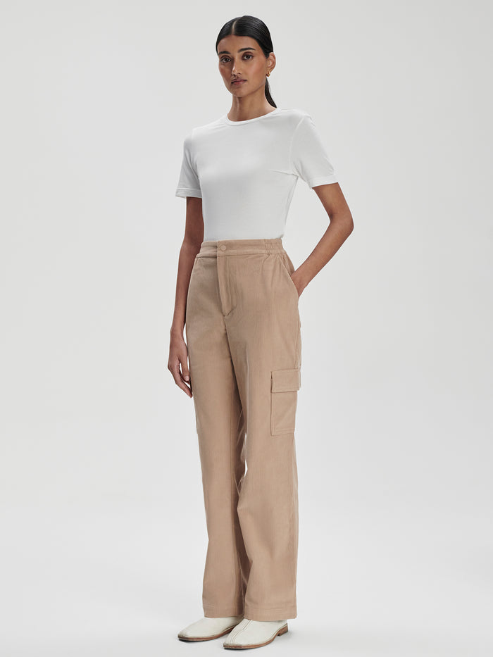 Stucco|Sabina Straight Leg pants in Stucco beige, full-length shot highlighting the straight-leg silhouette.