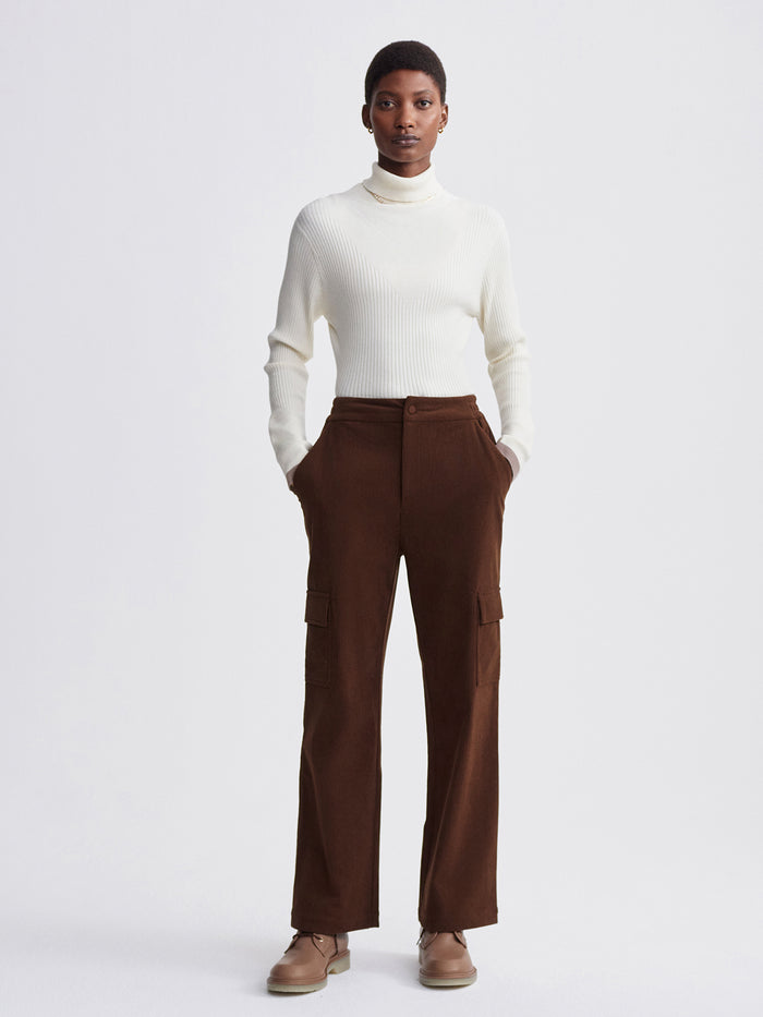 Dark Toffee|Sabina Straight Leg pants in Dark Toffee, 31.5 inseam, full-length view on model showcasing straight leg fit.
