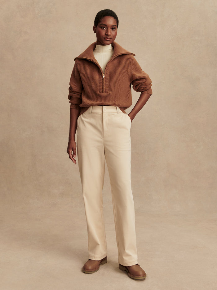 Whitecap Grey|Ivette Straight Leg Pant 31.5 in Whitecap Grey, Soft Corduroy; high-rise, straight-leg, belt loops, snap/zip front, pockets, elastic back waist.
