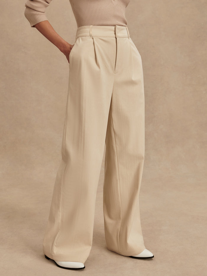 Birch|Varley Rocio Wide Leg 32 pants in Birch, product shot highlighting a relaxed wide-leg silhouette and 32-inch inseam.