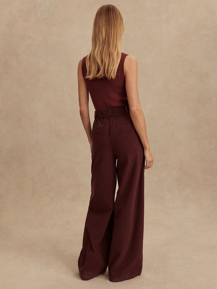 Decadent Chocolate|Front view of Floris Wide Leg pants in Decadent Chocolate, size 29.5, with a relaxed wide-leg silhouette.