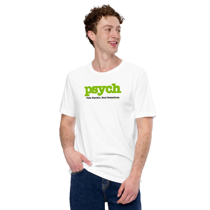 Psych Fake Psychic Real Detectives T-shirt fabric close-up