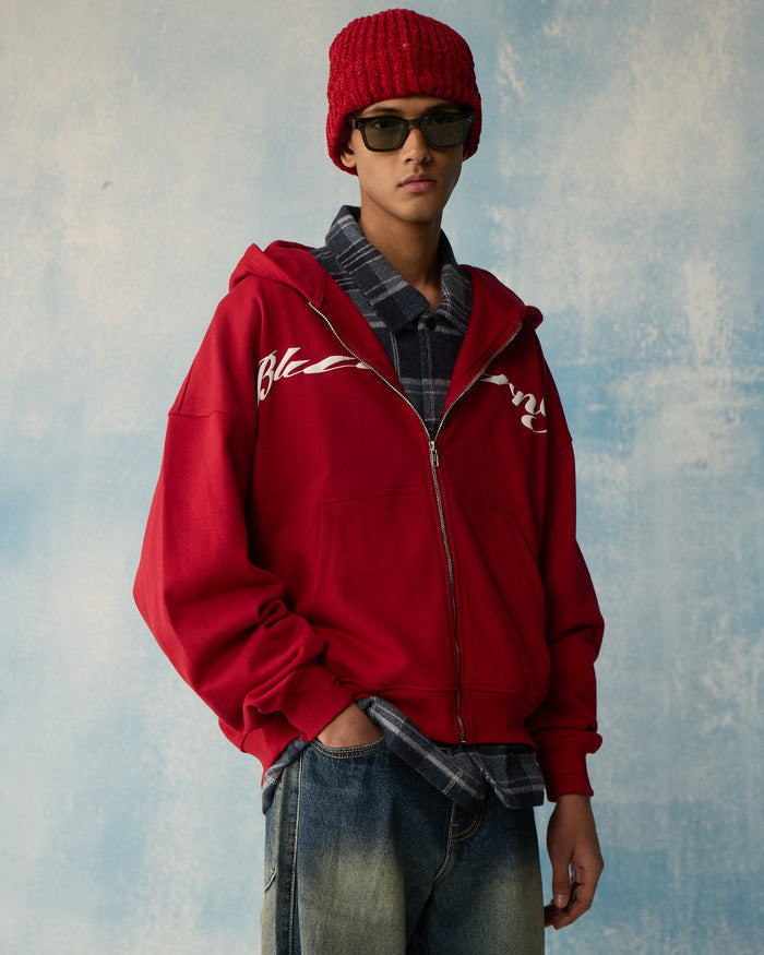 Red Serpent Bloom Zipper Hoodie